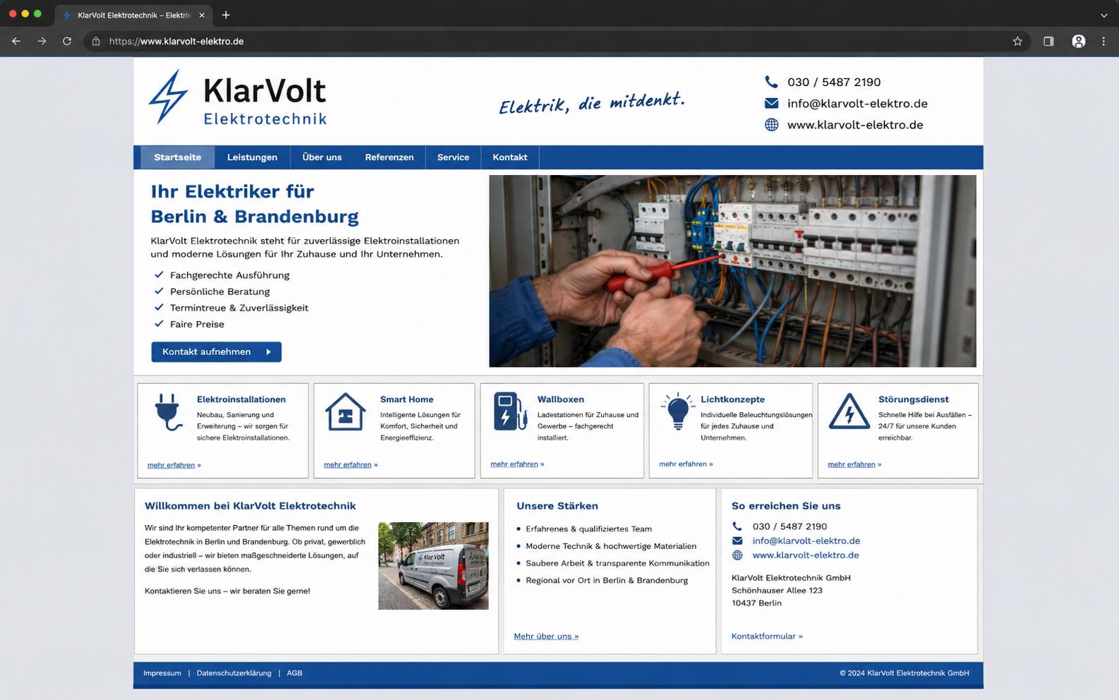 Frühere KlarVolt Website mit älterem Layout