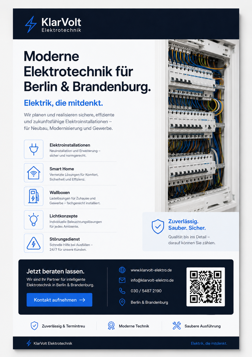 KlarVolt Flyer im selben Look wie Website und Kontaktmaterial